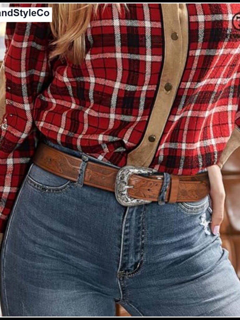 Vintage Western Belt with Engraved Buckle for Women Men PU Leather - Picture 2 of 6